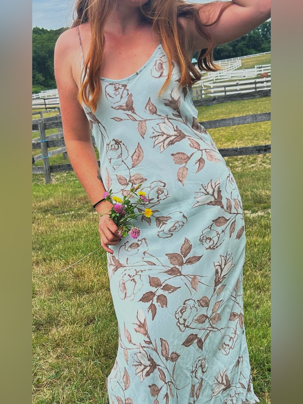 Vintage Todd Thompson Light Blue Floral Slip Dress - Sleeveless Maxi for Women